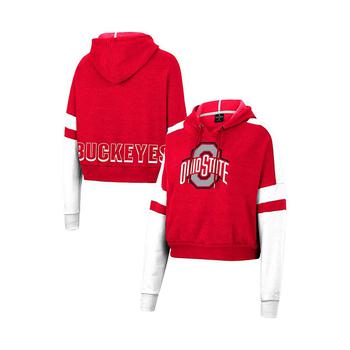 Colosseum | Women's Heather Scarlet Ohio State Buckeyes Throwback Stripe Arch Logo Cropped Pullover Hoodie商品图片,