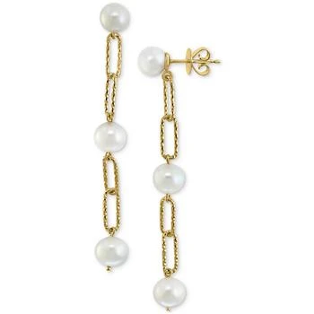 Effy | EFFY® Cultured Freshwater Pearl (7mm) Large Paperclip Link Drop Earrings in 18k Gold-Plated Sterling Silver 7.9折×额外8折, 独家减免邮费, 额外八折