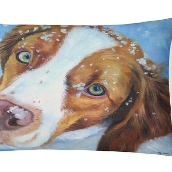 Caroline's Treasures | 12 in x 16 in  Outdoor Throw Pillow Snow Baby Brittany Spaniel Canvas Fabric Decorative Pillow,商家Verishop,价格¥236