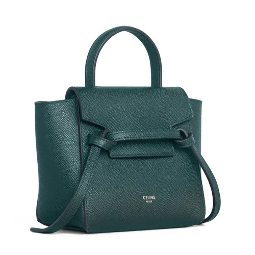 celine bag, Celine | 【包税】CELINE/赛琳 经典款BELT PICO系列 绿色荔枝纹小牛皮手提单肩金扣PICO鲶鱼包194263ZVA.31AN商品图片 额外9.5折, 包邮包税, 额外九五折