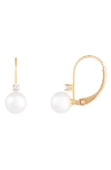 Splendid Pearls | 14K Gold 6.5–7mm Cultured Akoya Pearl & CZ Lever Back Earrings 独家减免邮费