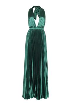 推荐The angelina emerald green pleated satin halterneck gown商品