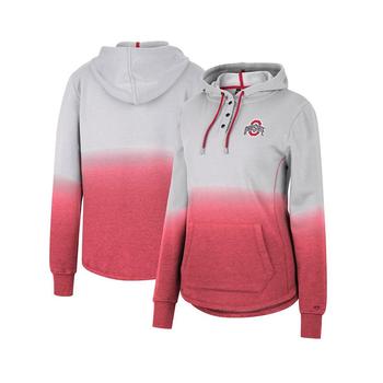 Colosseum | Women's Gray, Scarlet Ohio State Buckeyes Aurelia Dip-Dye Quarter-Snap Pullover Hoodie商品图片,