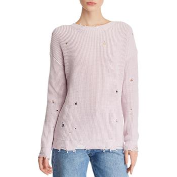 推荐Aqua Women's Distressed Ribbed Knit Cozy Long Sleeve Pullover Sweater商品
