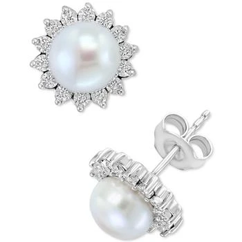 Effy | EFFY® Cultured Freshwater Pearl (7mm) & Diamond (1/10 ct. t.w.) Stud Earrings in Sterling Silver,商家Macy's,价格¥517