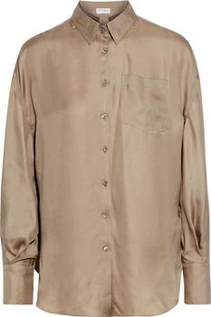 美国Brunello Cucinelli, Brunello Cucinelli | Bead-embellished silk-satin twill shirt商品图片 3.4折