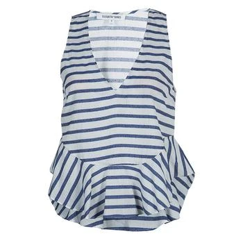 推荐Elizabeth and James White and Blue Striped Peplum Top S商品