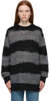 Acne Studios | Grey & Black Distressed Striped Sweater商品图片,