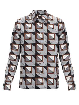 推荐Cubic-print cotton-poplin shirt商品