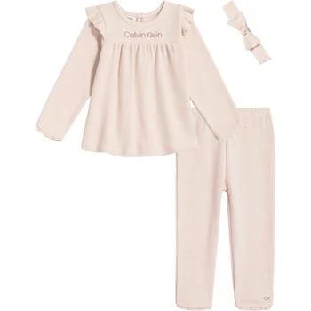 Calvin Klein | Baby Girls Waffle Knit Top, Pants and Headband, 3 Piece Set,商家Macy's,价格¥224