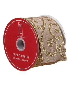 Northlight | Burlap and Scroll Christmas Wired Craft Ribbon, 2.5" x 10 Yards,商家Macy's,价格¥277