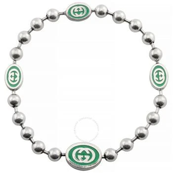 Gucci | Open Box - Gucci Ladies Interlocking G Green Enamel Silver Boule Chain Bracelet 7.6折, 满$200减$10, 独家减免邮费, 满减