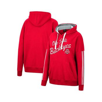 Colosseum | Women's Scarlet Ohio State Buckeyes Serena Oversized Sleeve Striping Pullover Hoodie商品图片,