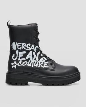 Versace | Men's Syrius Graffiti Logo Leather Combat Boots 