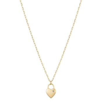 Unwritten | 14K Gold Flash-Plated Brass Cubic Zirconia Locked Heart Pendant Necklace with Extender商品图片,5折, 独家减免邮费