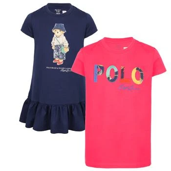 推荐Polo bear girls jersey dress and multicolor appliques logo polo cotton jersey pink t shirt set in navy and pnk商品