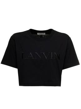 浪凡正品, Lanvin | Lanvin Logo-Embroidered Crewneck Cropped T-Shirt商品图片 7.2折
