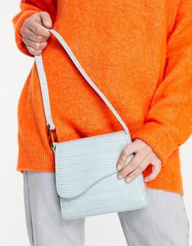 asos腋下包, ASOS | ASOS DESIGN curved flap shoulder bag with resin in link in blue croc商品图片 5.7折