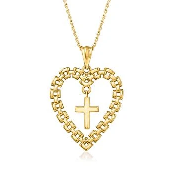 Ross-Simons 14kt Yellow Gold Cross in Open-Link Heart Pendant Necklace