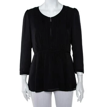 推荐Burberry Black Silk Gathered Detail Zip Front Top M商品