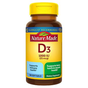 Nature Made | Vitamin D3 1000 IU (25 mcg) Softgels商品图片,满二免一, 满免
