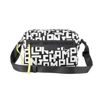 Longchamp | LONGCHAMP 女士黑白色字母印花带内涂层的聚酰胺帆布宽肩带单肩斜挎包 10055412067 满$1享9.5折, 包邮包税, 满折