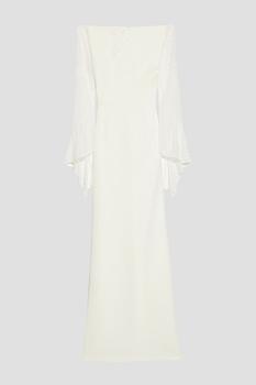 ROLAND MOURET, ROLAND MOURET | Hafren lace-paneled pintucked crepe gown商品图片 2.9折