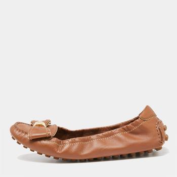 lv鞋, [二手商品] Louis Vuitton | Louis Vuitton Brown Leather Tempting Bow Scrunch Ballet Flats Size 36.5商品图片 9.1折, 满1件减$100, 满减