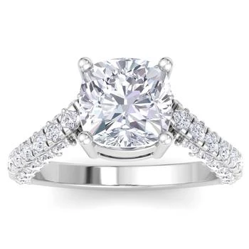 5 Carat Cushion Cut Lab Grown Diamond Curved Engagement Ring In 14k White Gold (g-h, Vs2)