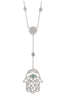 Savvy Cie Jewels | Italian Simulated White Topaz Mother of Pearl Hamsa Pendant Necklace 2.7折