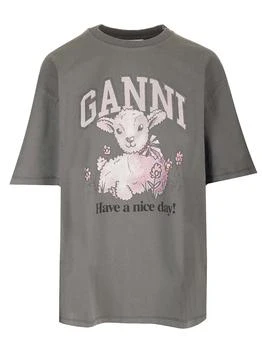 Ganni Logo Printed Crewneck T-Shirt