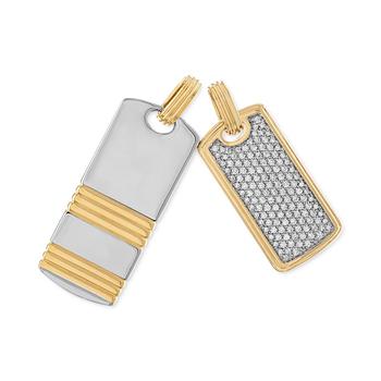 Esquire Men's Jewelry | 2-Pc. Set Cubic Zirconia Pavé & Ridged Dog Tag Pendants in Sterling Silver & 14k Gold-Plate, Created for Macy's商品图片,6折×额外8.5折, 额外八五折