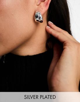 商品ASOS | ASOS DESIGN silver plated small hoop earrings with thick crossover design,商家ASOS,价格¥59图片