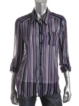 BCX | Womens Chiffon Striped Button-Down Shirt,商家Premium Outlets,价格¥164