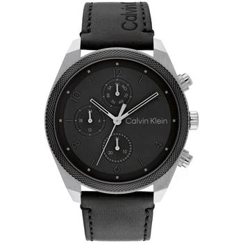 Calvin Klein | Men's Multifunction Black Leather Strap Watch 44mm 