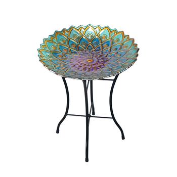 商品Teamson | Teamson Home - Outdoor 18 Inch Handpainted Mosaic Flower Fusion Glass Bird Bath w/ Stand,商家Premium Outlets,价格¥378图片