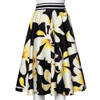 [二手商品] Alice + Olivia | Alice + Olivia Black Magnolia Print Cotton Dianna Midi Skirt L商品图片,7.4折