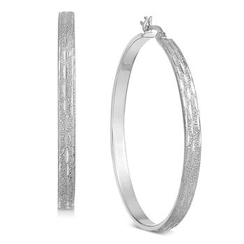 Essentials | Large Silver Plated Textured Flat Medium Hoop Earrings商品图片,2.5折