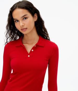 Aeropostale | Aeropostale Women's Long Sleeve Solid Uniform Pique Polo Red商品图片,5.4折