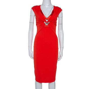 推荐Roberto Cavalli Red Stretch Jersey Brooch Detail Midi Dress S商品