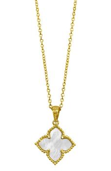 商品14K Yellow Gold Plated Pink Mother of Pearl Flower Pendant Necklace图片