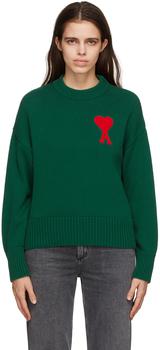 ami毛衣, AMI | Green Oversize Ami de Cœur Sweater商品图片 8.9折