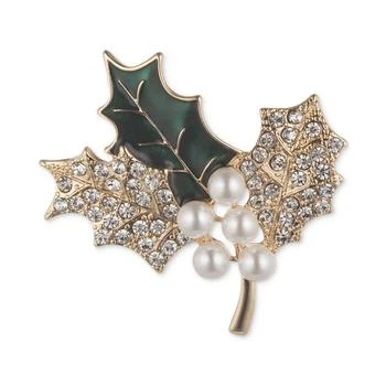 Anne Klein | Gold-Tone Pavé & Imitation Pearl Holly Branch Pin,商家Macy's, 价格¥103