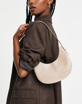 product ASOS DESIGN curved shoulder bag with long strap in cream croc image