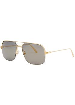 卡地亚眼镜图片, Cartier | Santos De Cartier gold-tone aviator-style sunglasses商品图片 