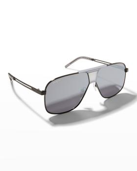 Salvatore Ferragamo | Men's Double-Bridge Metal Aviator Sunglasses商品图片,