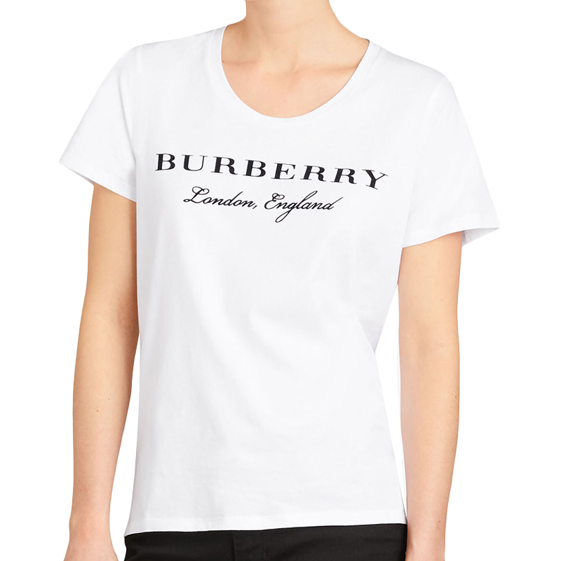 时尚burberry t恤女装, Burberry | Burberry 博柏利 女士白色纯棉T恤 4061247商品图片 独家减免邮费