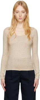 Vince | Beige Scoop Neck Long Sleeve T-Shirt商品图片,额外8.5折, 独家减免邮费, 额外八五折