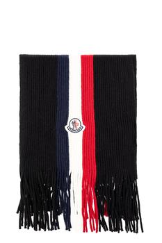 商品Moncler | Moncler Striped Logo Patch Fringed Scarf,商家Cettire,价格¥1656图片
