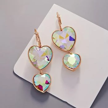 FASHNZFAB | Crystal Stone Double Heart Link Dropdown Earrings - Gold,商家Premium Outlets,价格¥175